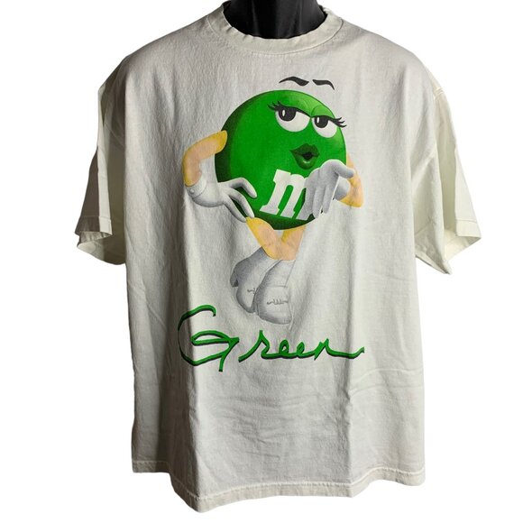 Original Green M&M Crewneck Graphic T Shirt XL White Short Sleeve GoGo Boots - Picture 1 of 6